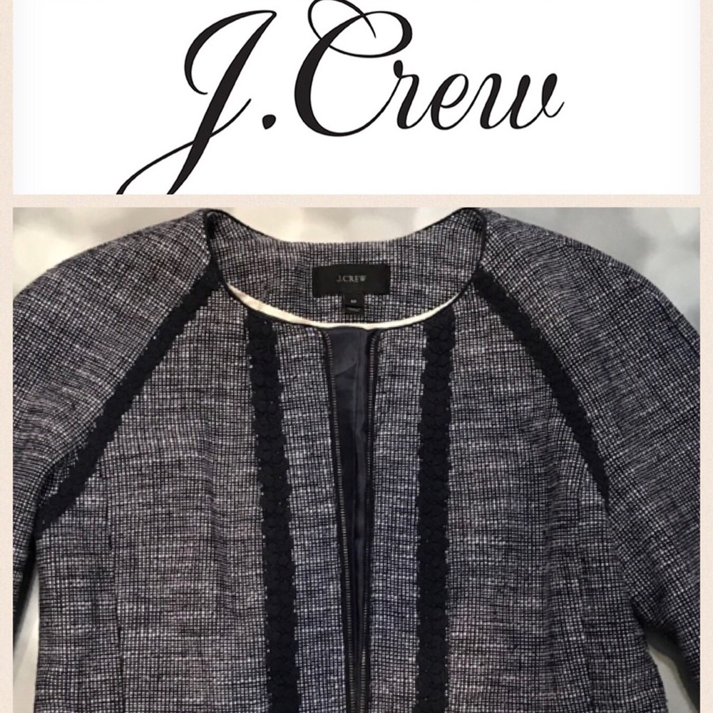 JCrew navy and white zip up blazer.